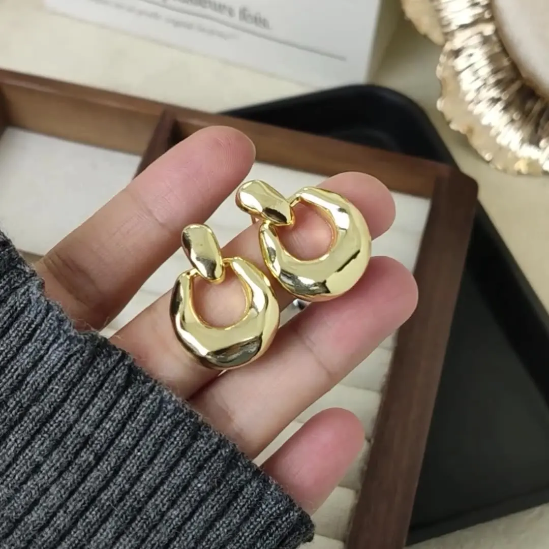 2024 новые модные большие золотистые Эффектные серьги 14K позолоченные массивные Висячие дверные для женщин