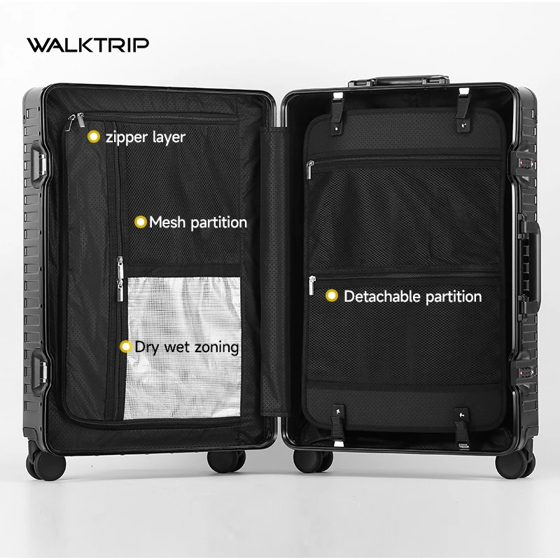 Walktrip All Aluminum Hot Selling Magnesium Alloy Luggage Large Capacity Aluminum Frame Pure Metal Suitcases Luggage,Silver