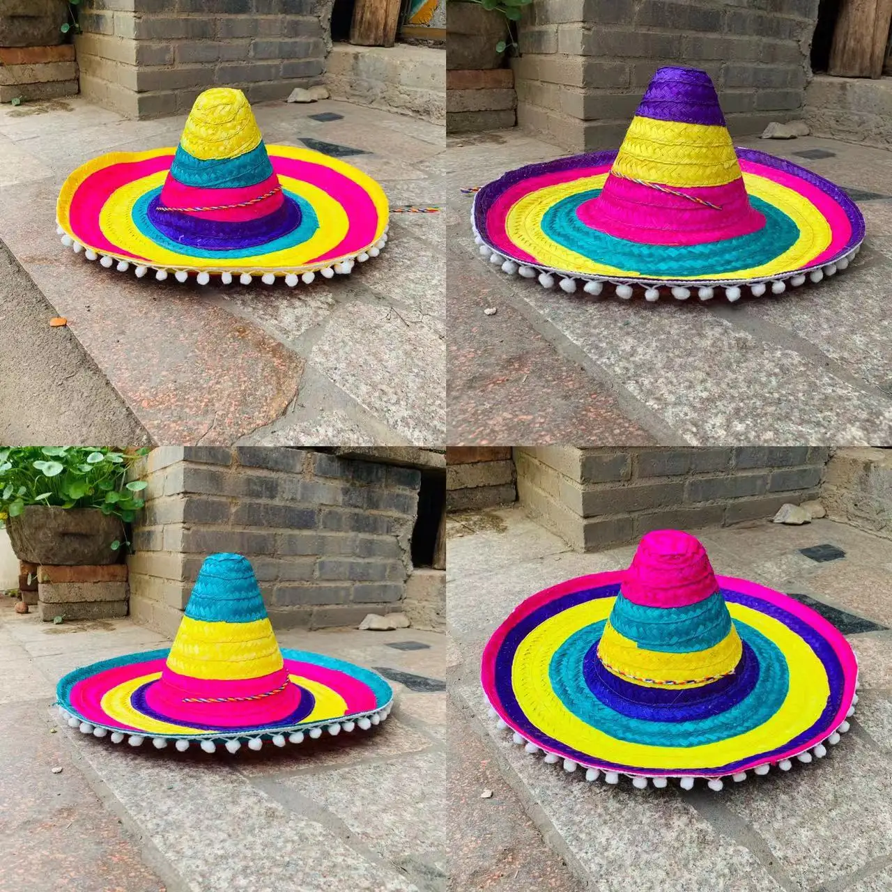 Mexican Hat Cosplay Sombrero Retro Tassel Beach Panama Bucket Hats Men Women Party Sun Raffia Hat Large Size High Tops