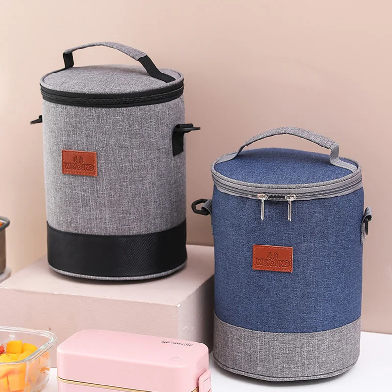 Custom Portable School Circular Oxford Portable Waterproof Insulated Thermal Storage Zipper Cooler Lunch Bag with Carry Strap