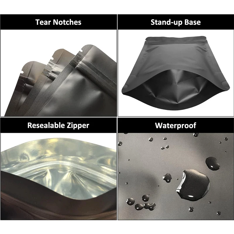 Resealable smell proof food grade matte black 355mm x 420mm 1 pound 1 lb mylar bag