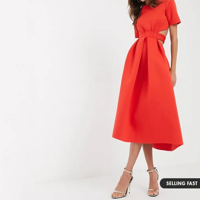 Chinese Wholesale Casual  T-shirt Belted Cut Out Midi Skater Red Summer Dress