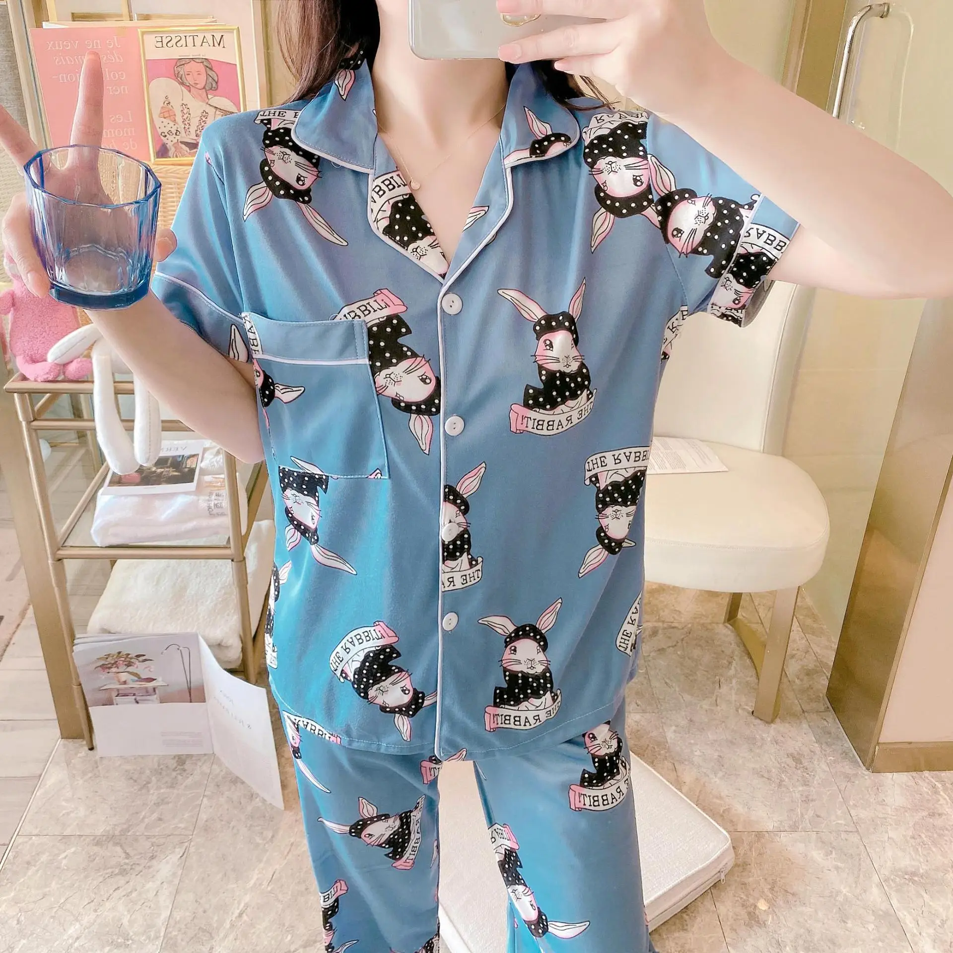 
High Quality Cheap Korean Sleepwear Casual Home Wear Night Wear Pyjama Sets Milk Silk Pajamas Pillamas Para Damas 