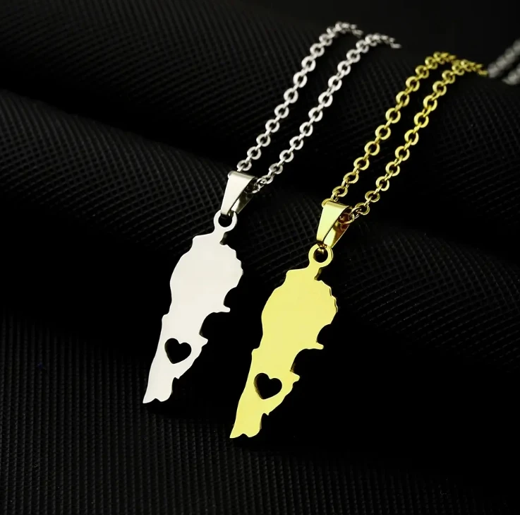 2024 Hot Sale Promotion High Quality Gold Silver Zinc Alloy Lebanon Map Necklace With Chain