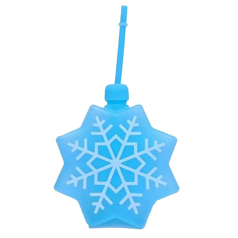 Custom Wholesale  450ml PET Plastic Bottles Christmas Snowflake Shape Party Yard Cups Juice Drinking Slush Yard Cups With Straw