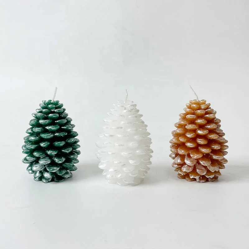 Pine Cone Shape White Green Gold Sliver Home Decoration Gift Soy Logo Candle Set Luxury Christmas Soya Candle With Wax
