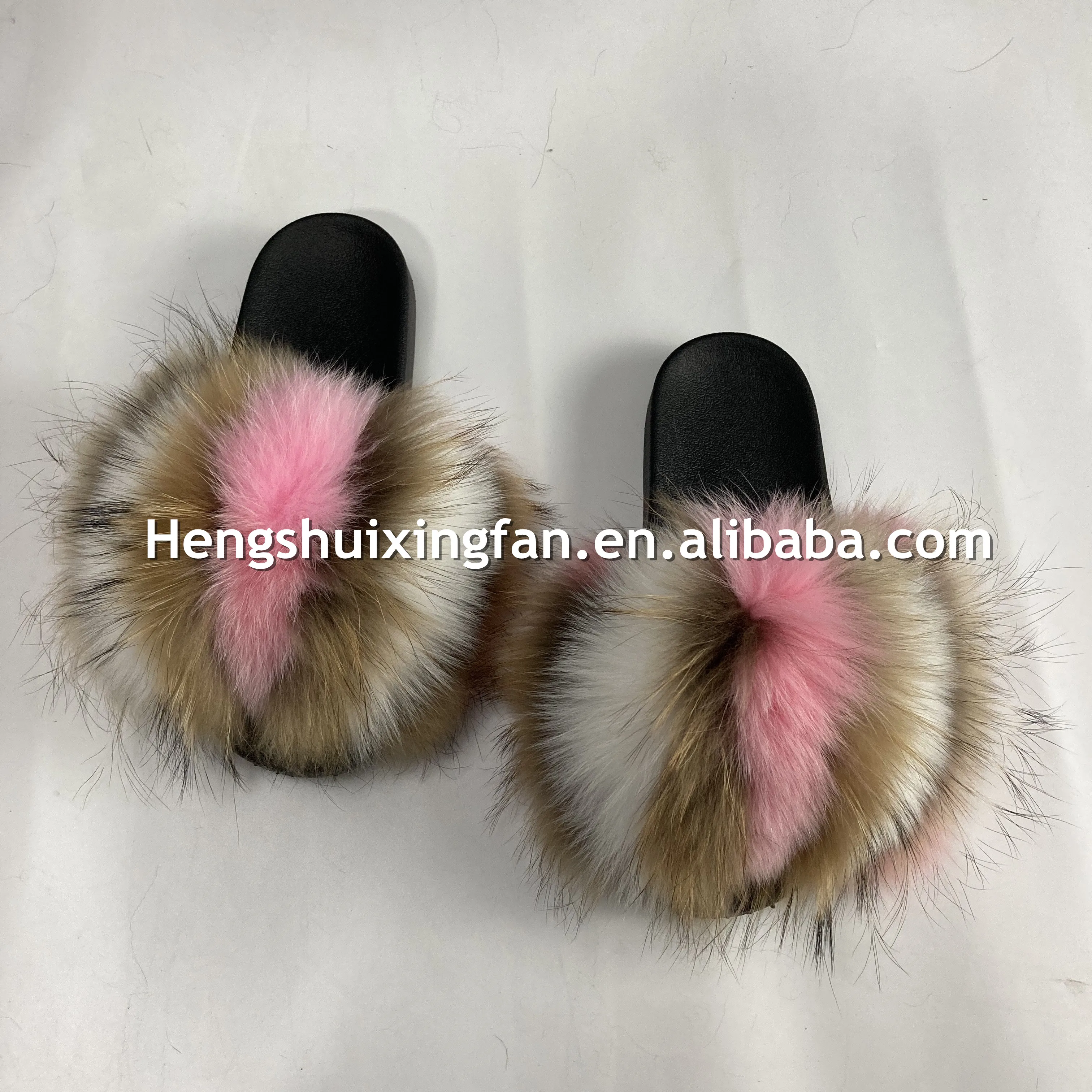 Women home furry fox  fur sliders shoes wholesale/ sandal fur