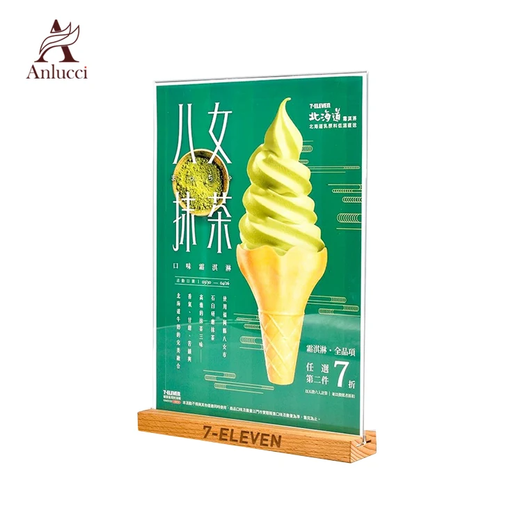 Wholesale price custom Table Sign Display Holders acrylic card display holder with wooden stands