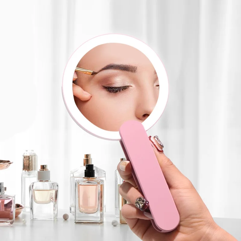Small handheld swivel handle mirror portable led light foldable makeup compact mirror custom