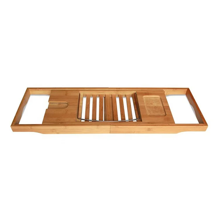 Extendable Natural  shower bamboo bath table caddy tray 2tiers bamboo shower caddy