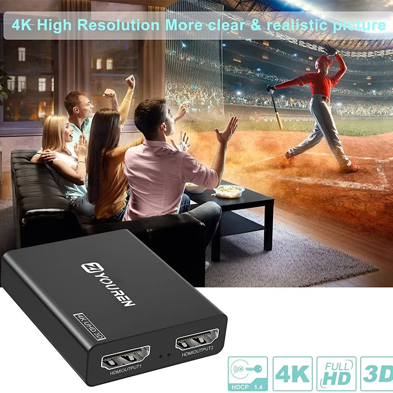 HDMI переключатель 4K сплиттер 1 в 2 Выход UHD 1080P для ТВ 3D видео 1X2 усилитель двойной дисплей