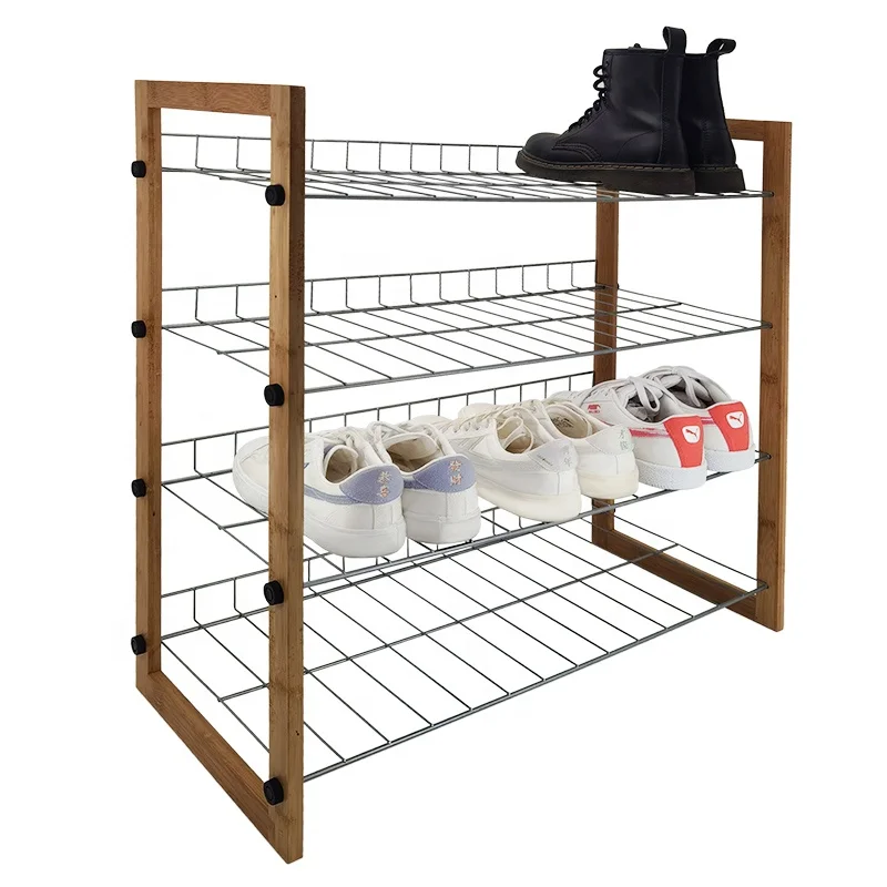 4 tier bamboo shoes rack shelf storage organizer metal wire shoe rack