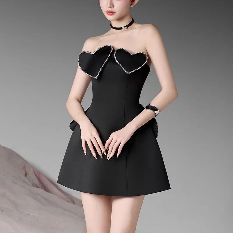 New dropshipping elegant black strapless party gown dress