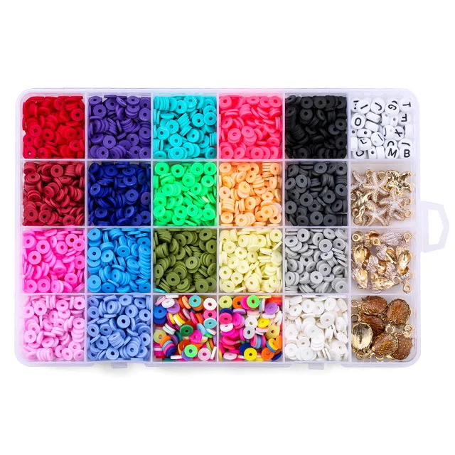 Clay Beads Multicolor Flat Round Polymer Clay Spacer Soft Ceramic Beads Diy Jewelry Making Kit for Children