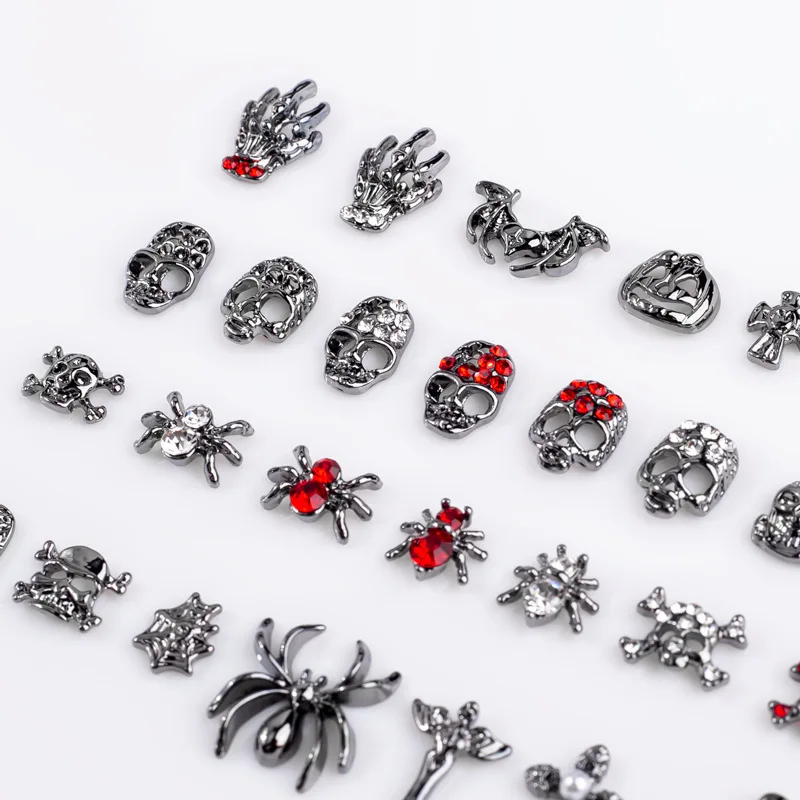 A259 Halloween Design 3D Nail Charms Dark Spider Skull Bat Cross Metal Manicure Jewelry Accessories For Nail Art Decoration