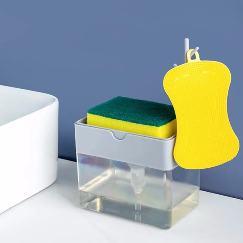 plastic home kitchen washing soap liquid storage box kitchen dish brush with soap dispenser