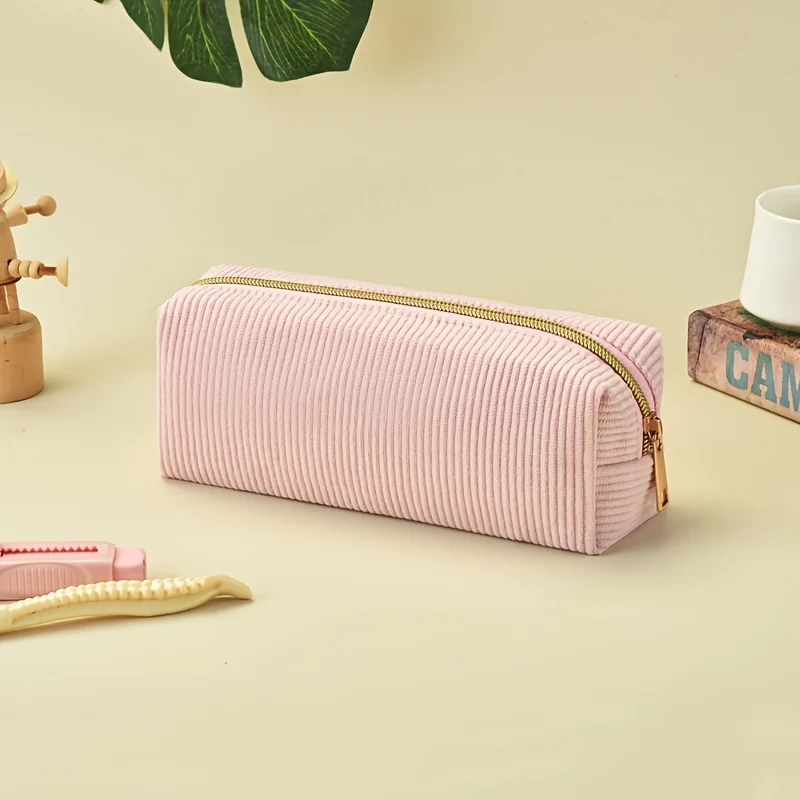 Custom Travel Waterproof Girls Zipper Cute Stationery Pouch Corduroy Pencil bag