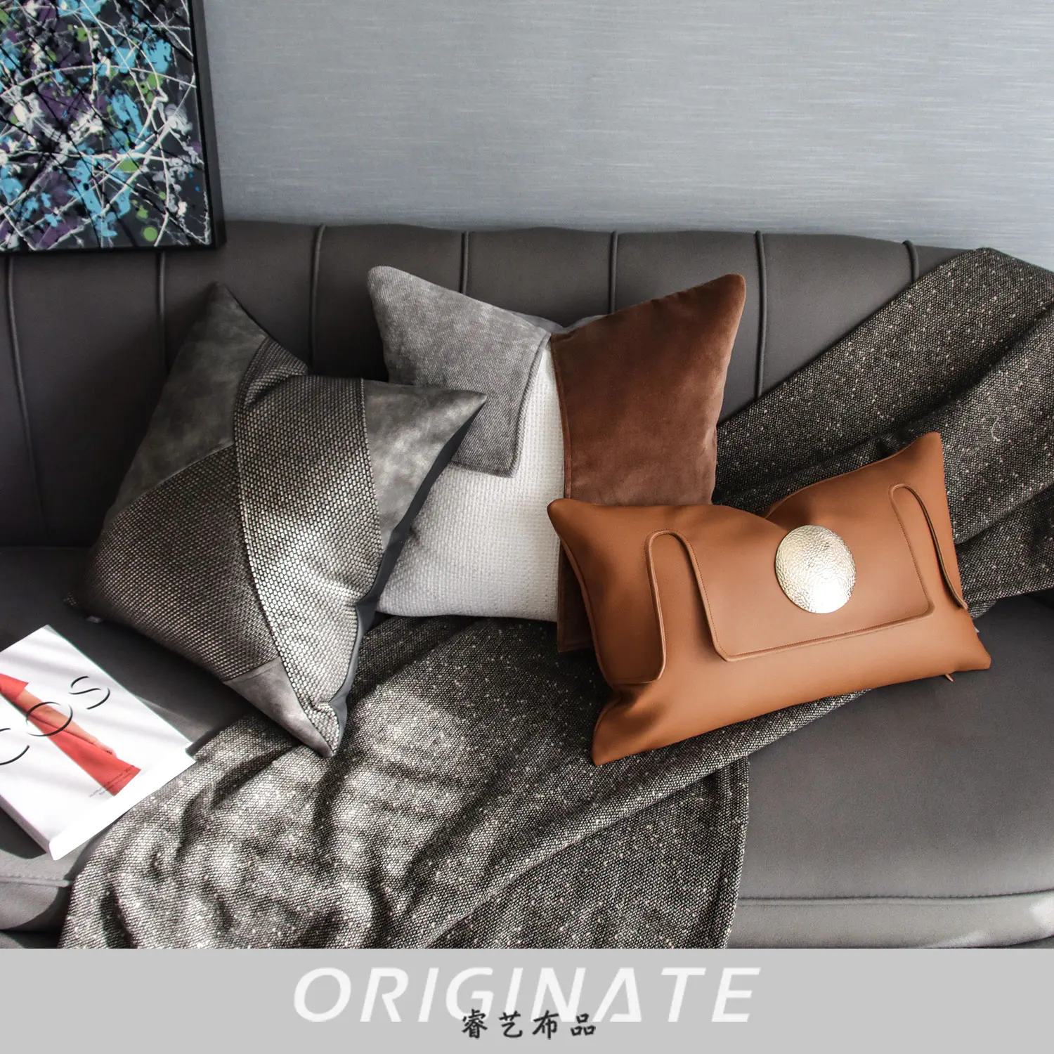 American Promotion Light Luxury Style Gray Brown Home Sofa Pillow Set Square Pillow Bed Cushion Pillowcase