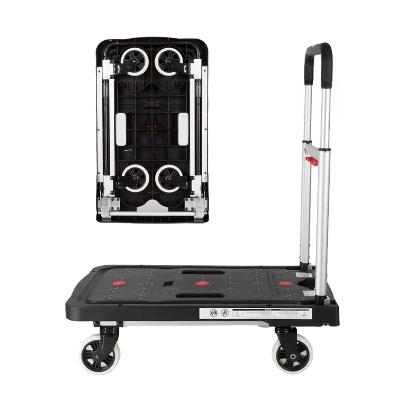 Four-wheel  heavy load platform aluminum  tough portable robust retractable flat dolly folding luggage hand trolley cart truck