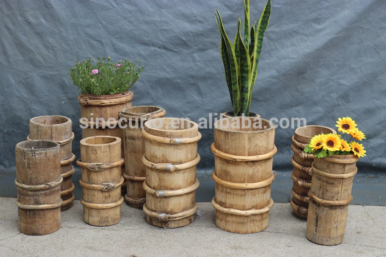 Chinese Antique Farm Handmade Decor Rustic Wooden Water Buckets