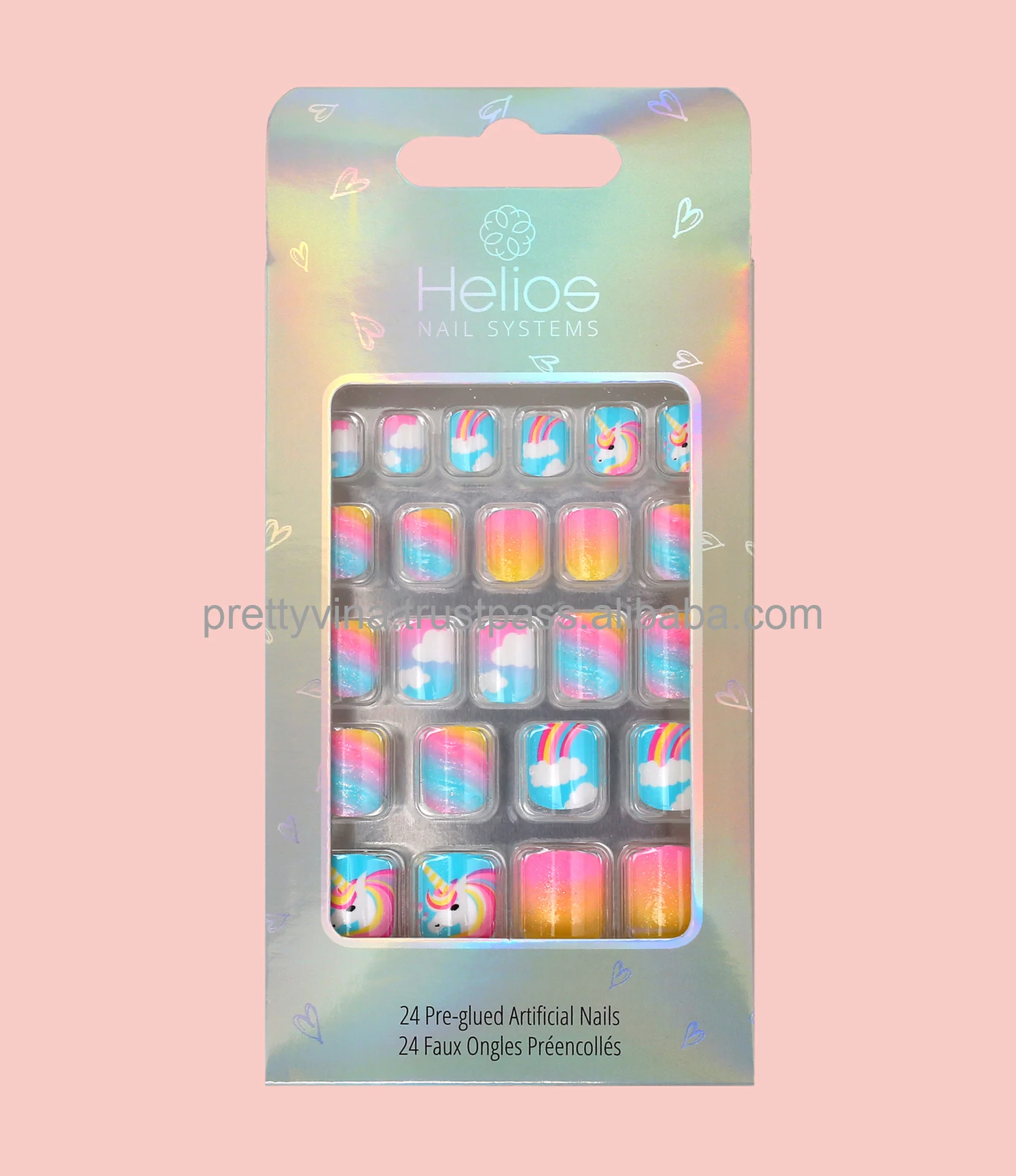 
 HELIOS 24 шт. радужные предварительно приклеенные накладные ногти для детей нажимайте на ногти искусственные Детские ногти  