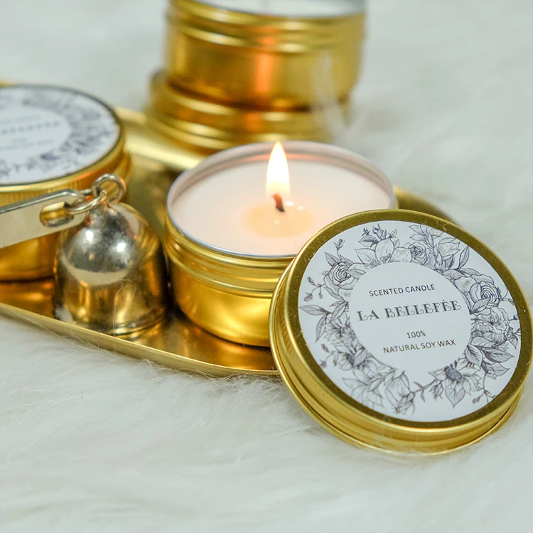 
Custom Private Label Aromatherapy candles Scented Tin Candles Gold Tin 40g soy wax scented candle 