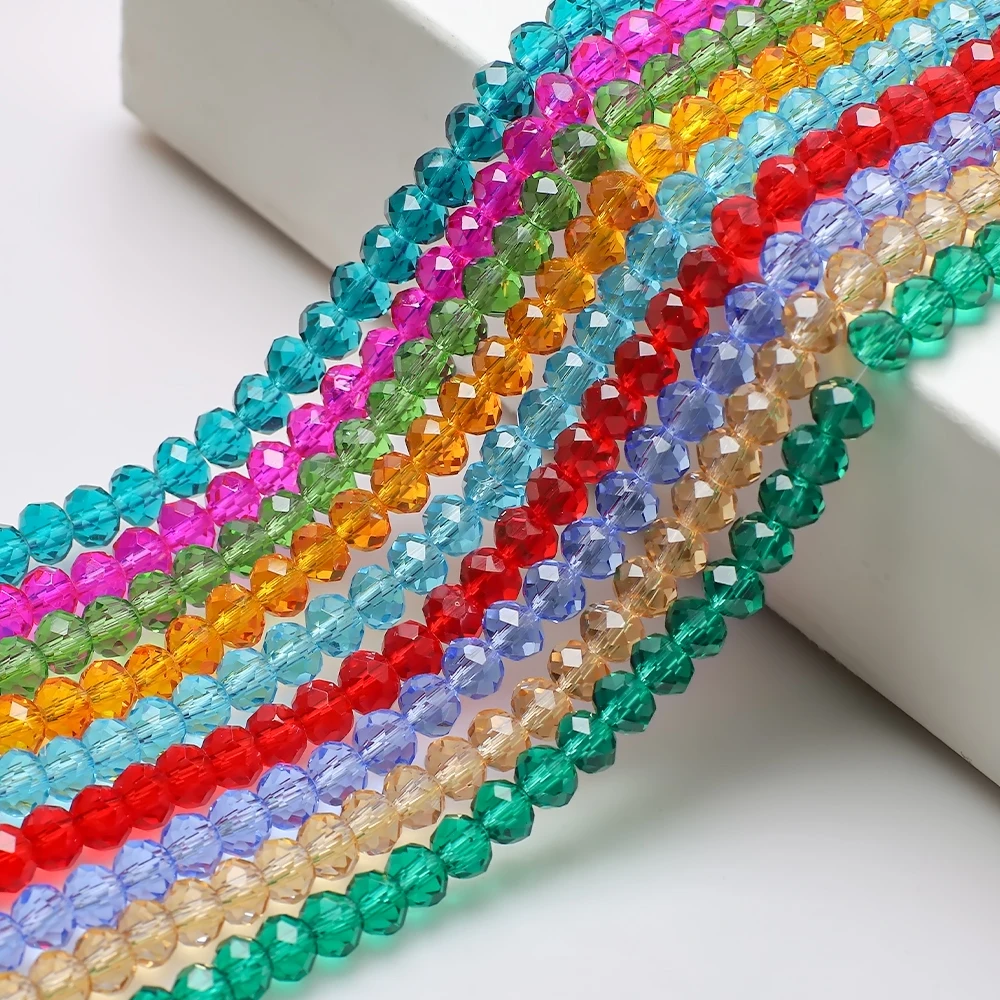 Flat Rondelle Glass Beads For Jewelry Making 4mm Faceted Round Crystal Beads For Decoration DIY Accessories 5strands/batch