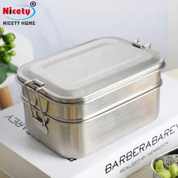 Eco-friendly 2 layer bento lunchbox stainless steel  bread box with clips reusable plastic-free