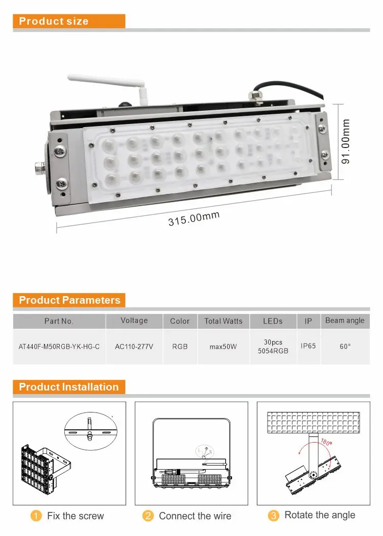 Super Bright Ip65 Waterproof Outdoor Dia-Casting Aluminum 50W Rgb Led Flood Light