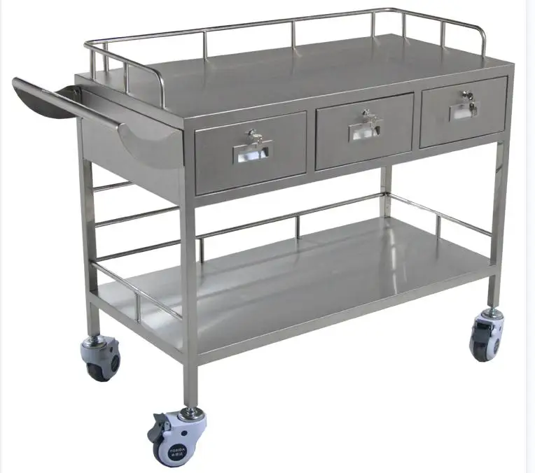 Commercial 3-Layer Stainless Steel Library Trolley Heavy Duty Medical Instrument Cart for Hotel Food Service & Restaurant Use
