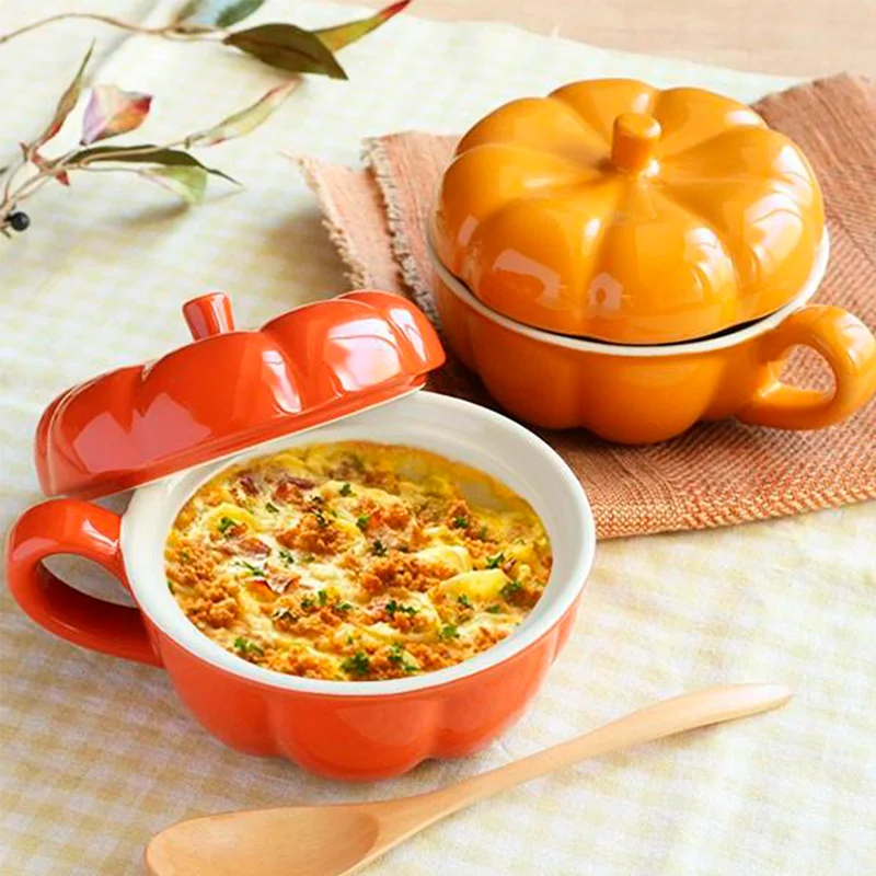 Ceramic Mini Pumpkin Bowl with Lid and Handle Microwave & Dishwasher Safe Dessert or Soup Bowl for Halloween Pumpkin Party