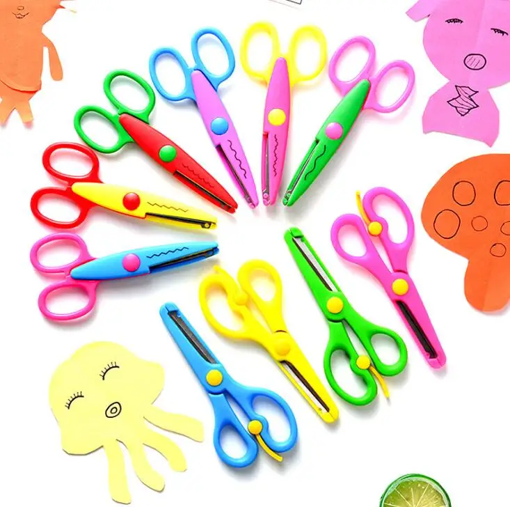 
Plastic Child-Safe Scissor Set Colorful Decorative Paper Edge Scissor Set for Children Art Craft Supplies 