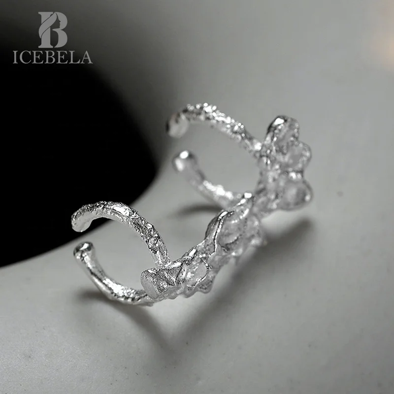 ICEBELA Jewelry New Ear Cuffs Women Silver Earring Exaggerated Irregular Lava Non Pierced Clip On Ear Cuff