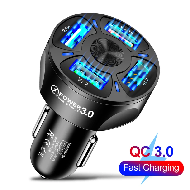  Автомобильное зарядное устройство для телефона с 4 USB портами QC3.0 адаптер быстрой зарядки