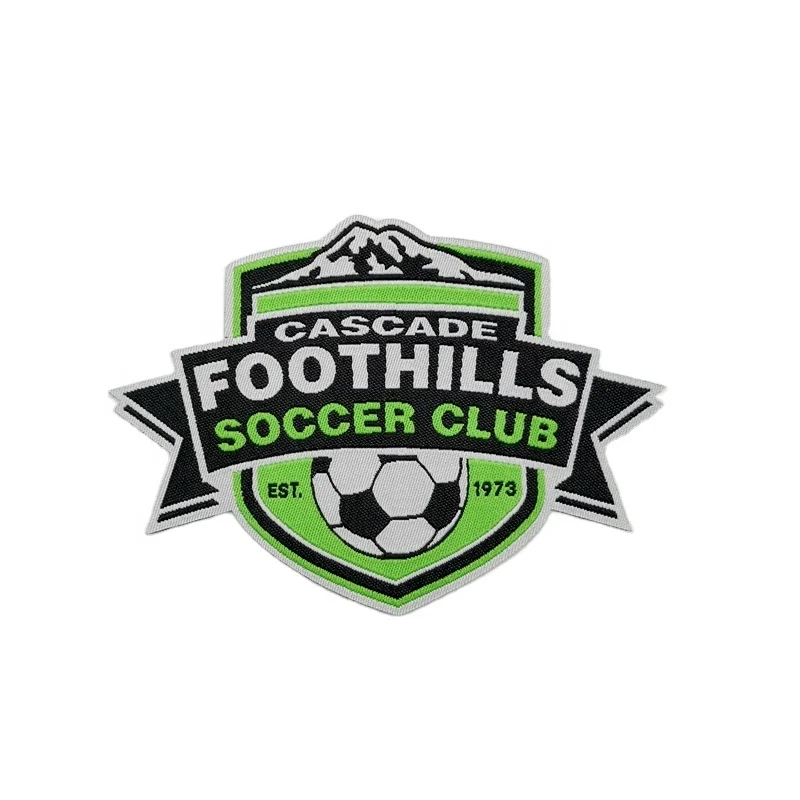 Low MOQ iron on woven label patches for football club sports wear