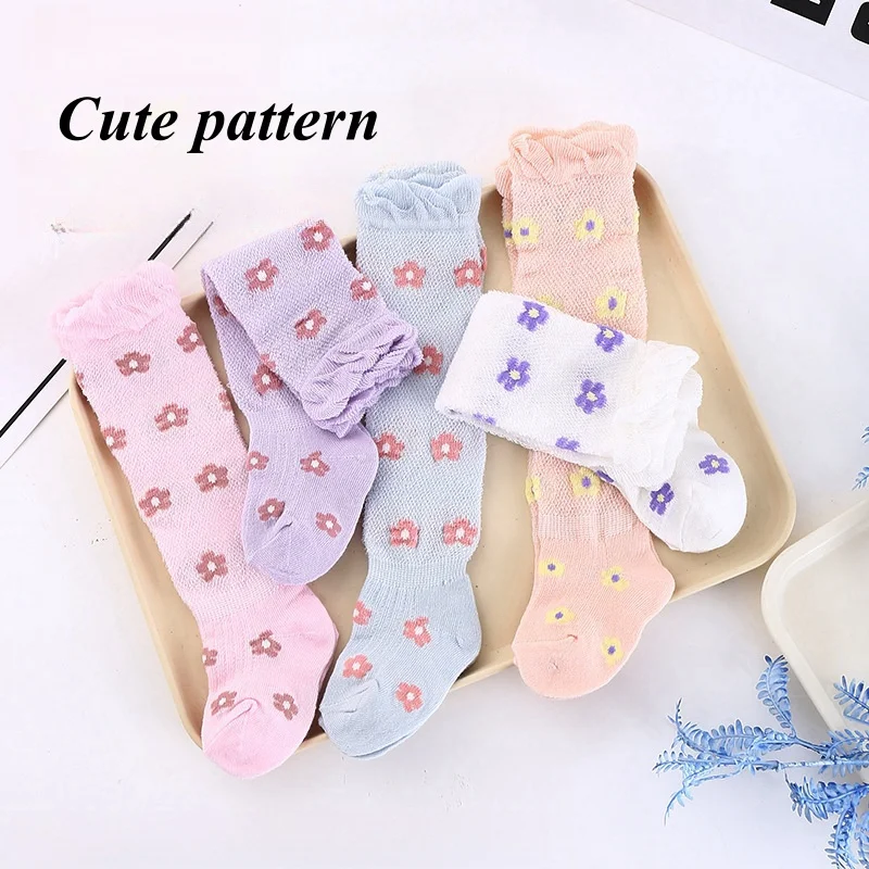 wholesale newborn toddler flower pattern soft cotton Ruffled Infant Tube Long Socks 0-6 months