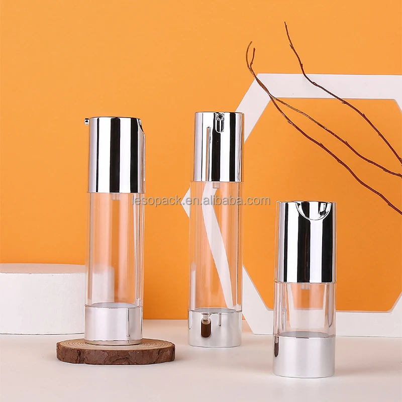 Luxury Cosmetics 15/30/50ml silver lotion airless pump bottle in stock eye cream bottle
