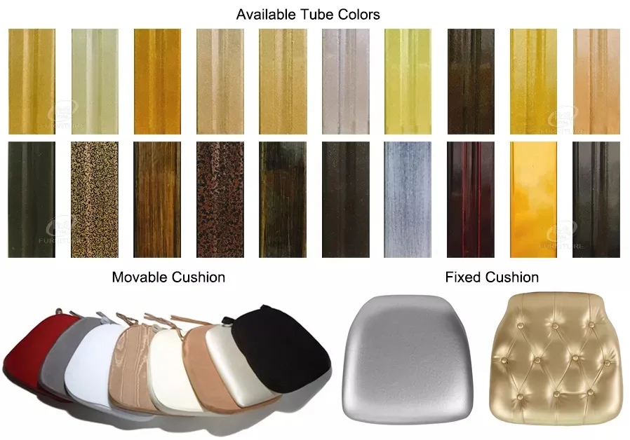 Factory custom embossed indentation bamboo chair aluminium alloy banquet hotel dining chair upholstered Metal chiavari chair