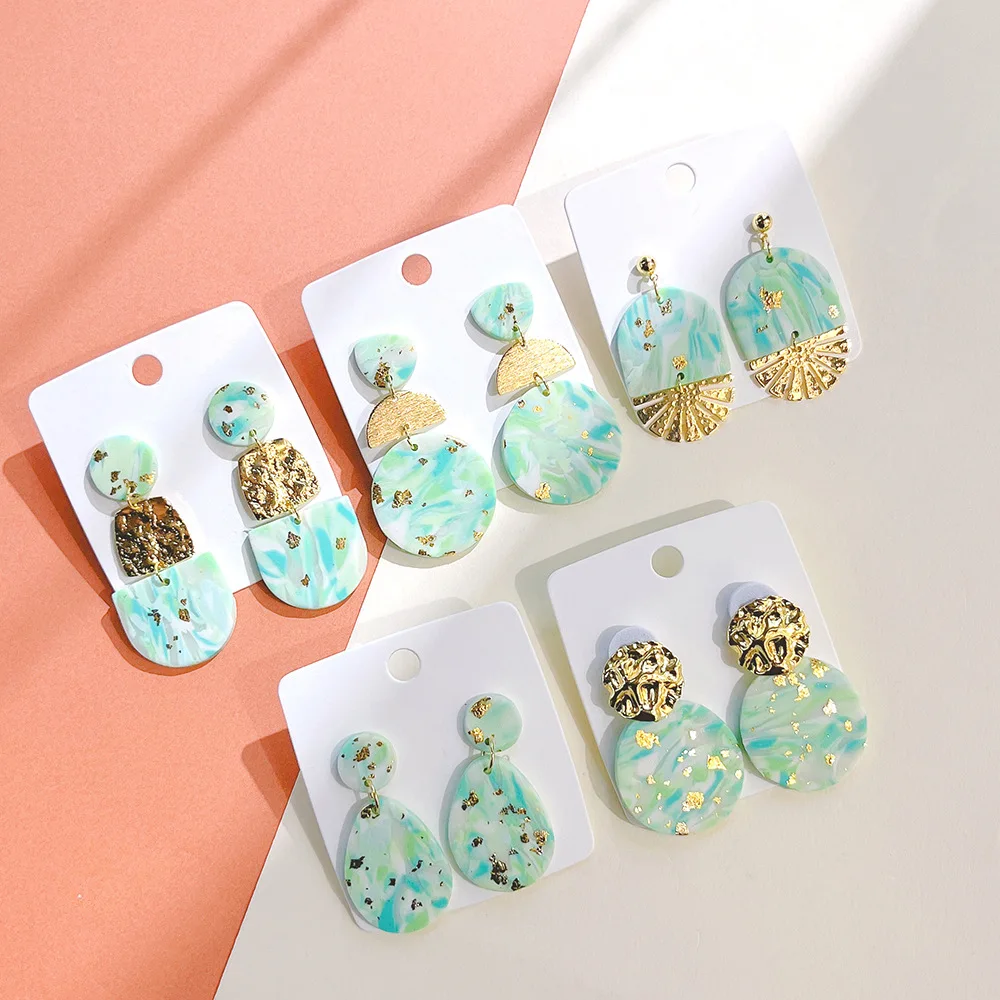 2024 Polymer Clay Handmade Earring Dreamy Color Soft Ceramic Geometric Splicing Clay Earring for Women