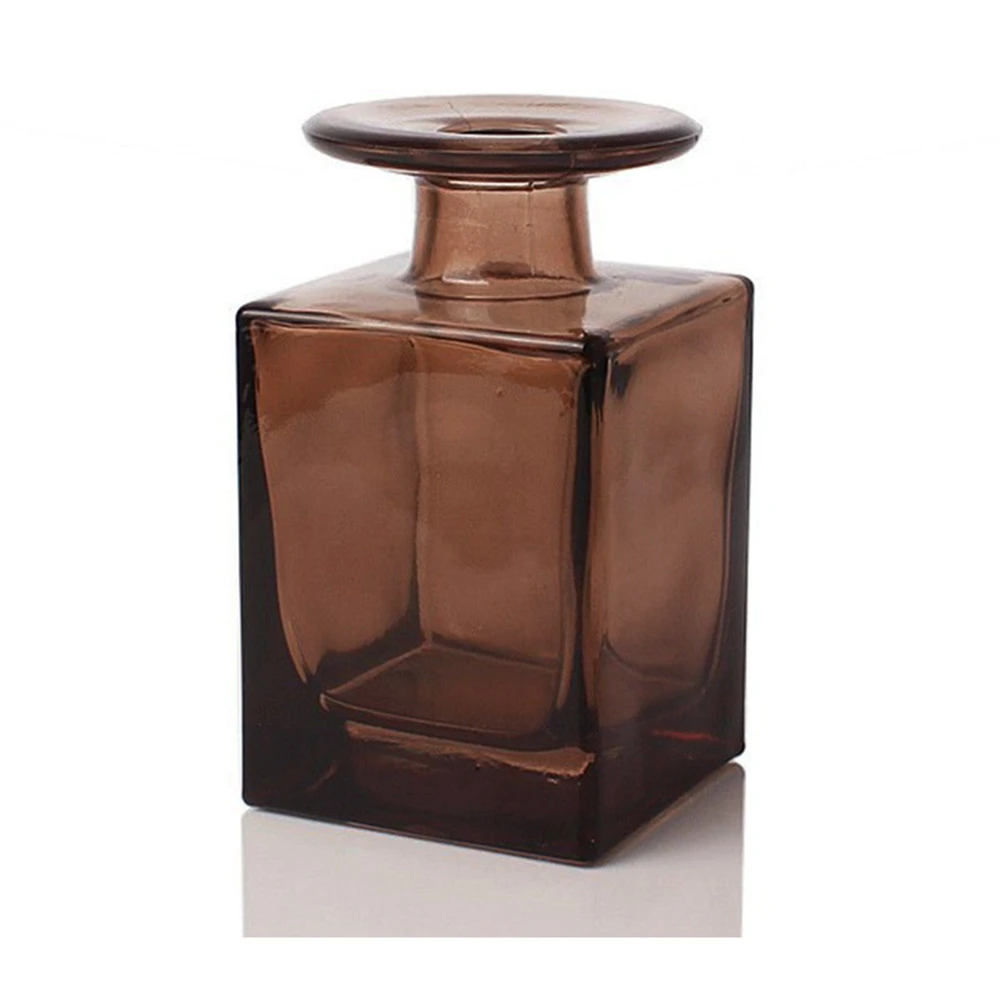 Custom 150ml square cubic customized colored amber reed aroma diffuser glass bottle with unique top