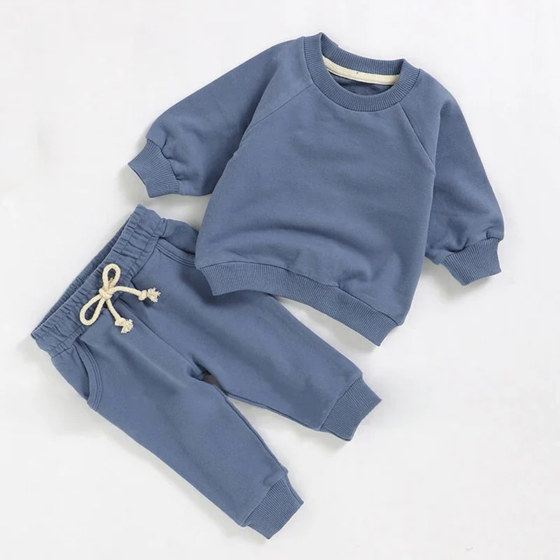 2pcs Set Raglan Sleeve Children Baby Sweatshirt Sweatpants Tracksuit Organic Cotton Kids Baby Clothing Joggers Set