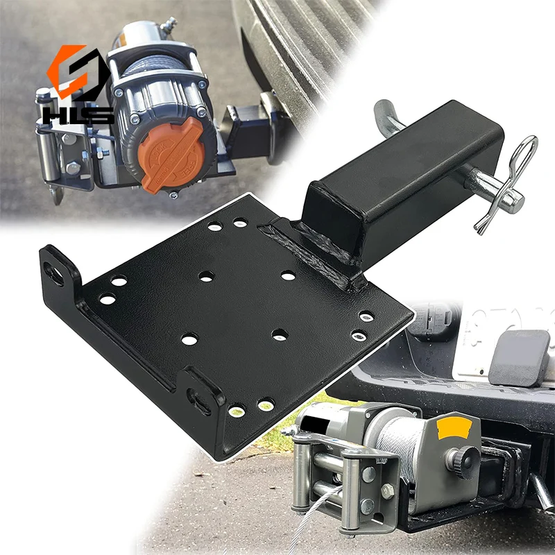 12V Voltage Towing Parts New 2-Inch Carbon Steel Winch Mounting Bracket ATV/UTV/Truck Trailer Hitch Receiver Winch Mount Plate