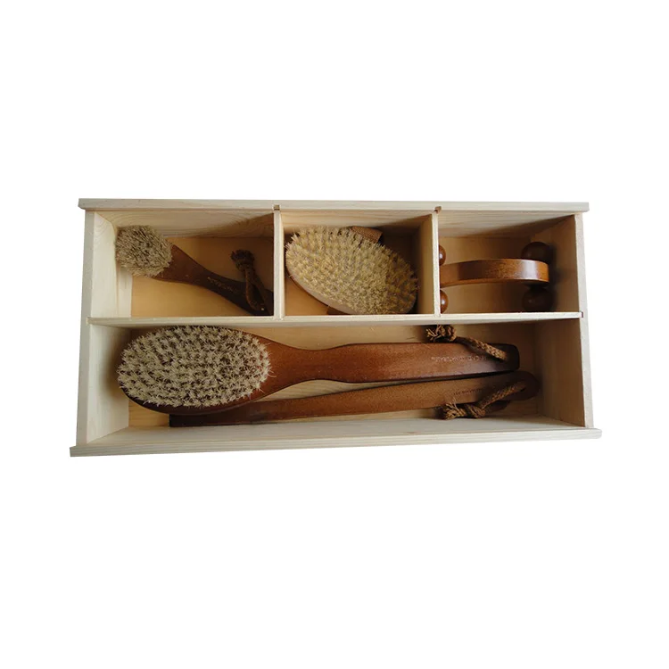 New Arrival 4pcs Body Shower Cleaning Brush Gift Set Wooden Handle Natural Bristles Bath Brush Wood Spa Massage Brush