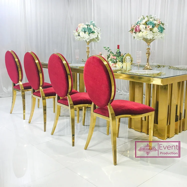 Stainless Steel Golden Metal Cushion Back Chair Leather for Event Wedding Dining Chair