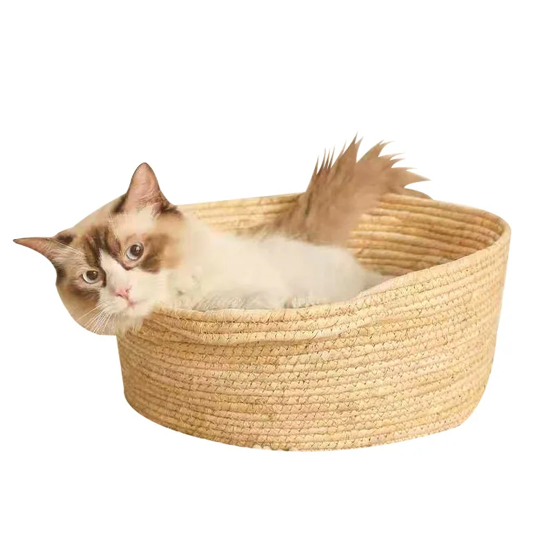 Cat Houses Kennel Summer Cooler Twist Braid Round Bed Pet Rattan Nest Pet Nest Bed Cages Carriers