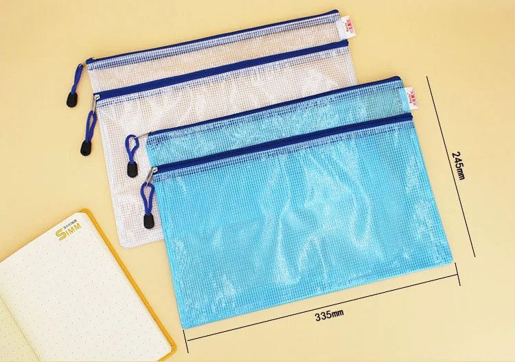 custom logo plastic file folder document bag clear mesh pvc file document pouch with zipper puller for documents receipt files