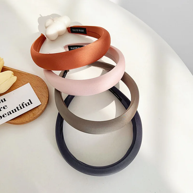 Wholesale Korean Sponge Padded Hair Accessories Solid Color Fabric Handmade Headband For Woman Girls