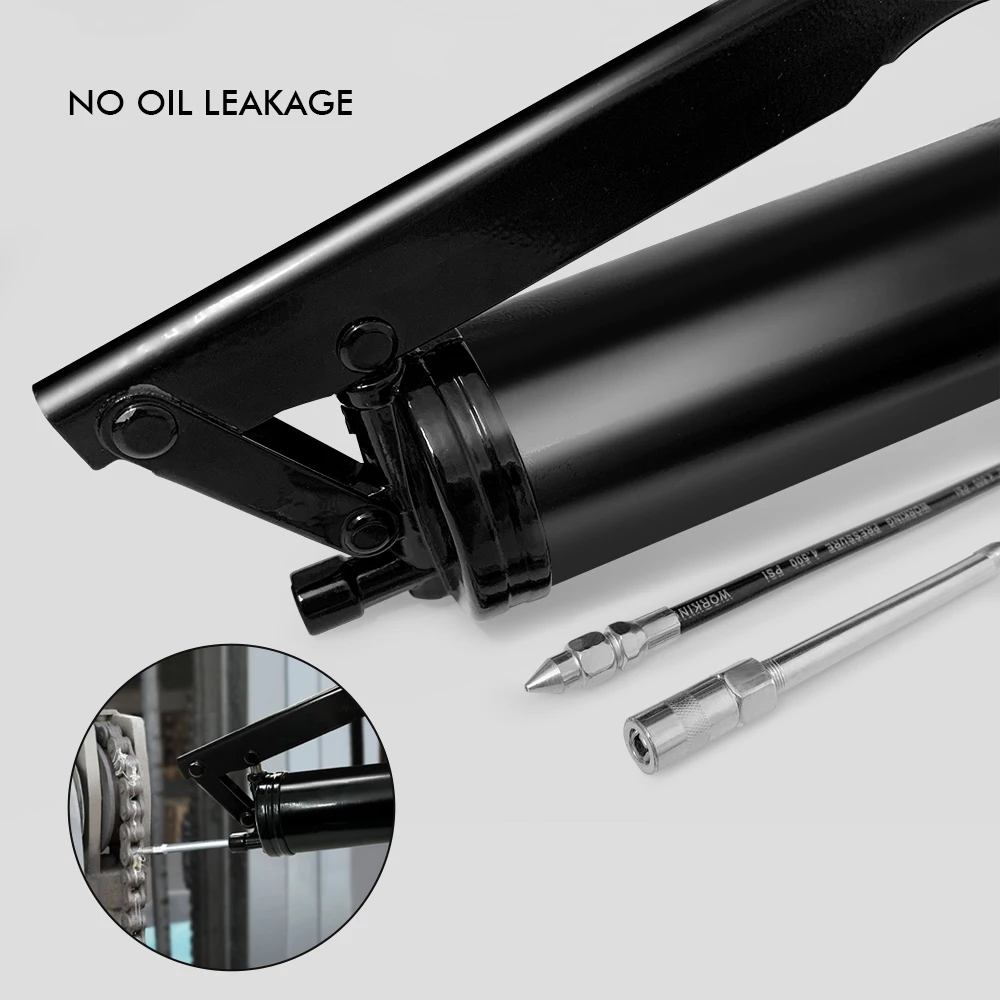Heavy Duty Grease Gun Pistol Grip 10000PSI 400cc 14oz Grease Gun Metal Extension Lubrication for Car Trunk