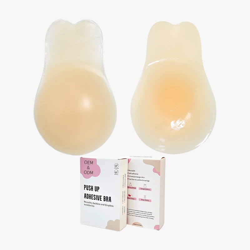INVISFEEL   OEM Girls Beautiful Sexy Women Nipple Cover Invisible Silicone Rabbit Ear Shape Push Up Adhesive Bra