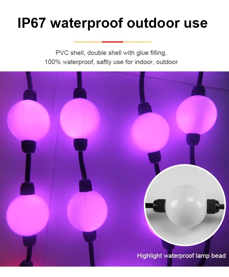 Waterproof 360 Degree Emitting 50mm Diameter Round Dc24v Dmx Pixel Led String Lights 20pcs/string led ball dmx light 